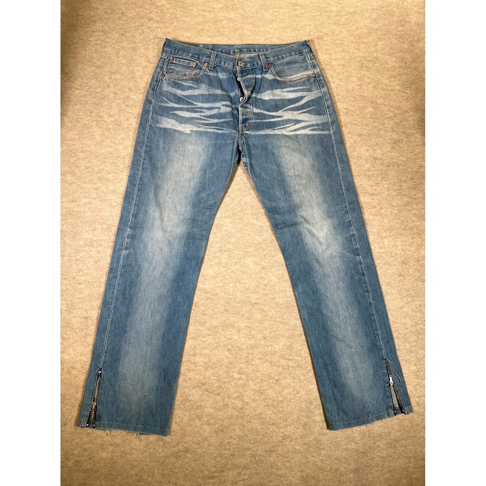 Vintage Levis 501 Original Fit Jeans Mens 38x36 Blue Denim High Rise Ankle Zip